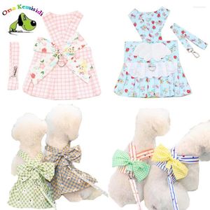 Collares para perros, vestido con arnés y correa, conjunto de gato pequeño y niña, bonitos vestidos de princesa con pajarita, ropa para cachorros de primavera y verano, trajes para mascotas al aire libre