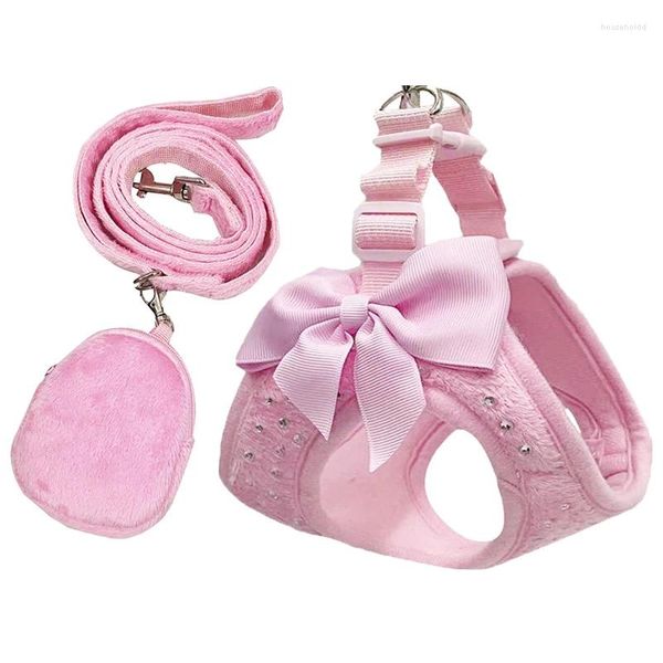 Arnés para collares para perros pequeños, decoración de diamantes para gatos, chaleco para el pecho para mascotas, conjunto ajustable de accesorios