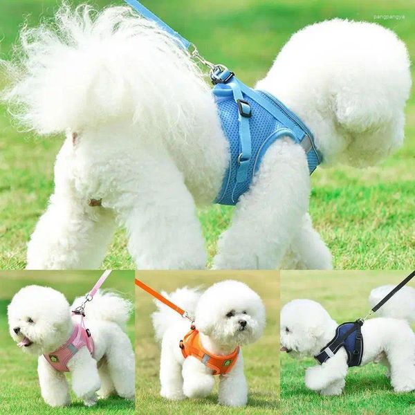 Conjunto de arnés para collares para perros, chaleco acolchado suave sin tirones para perros medianos y grandes, malla ajustable reflectante transpirable