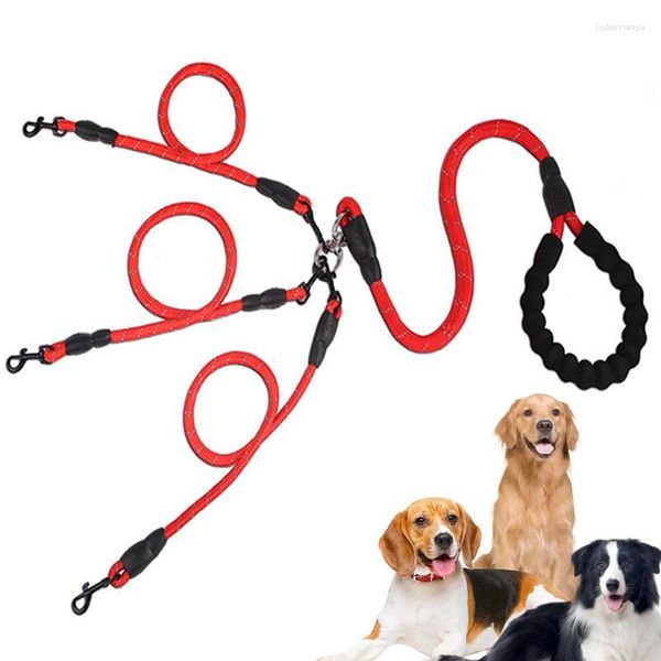 Colliers pour chiens robustes 3 laisses en nylon emmêlés animaux de compagnie avec poignée rembourrée corde de traction de sécurité portable solide pour les fournitures