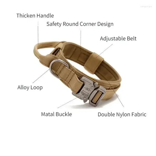 Collares para perros Gancho Duarable Mango Loop Aleación Hebilla Accesorios para perros Collar táctico Entrenamiento militar ajustable para grandes reforzados