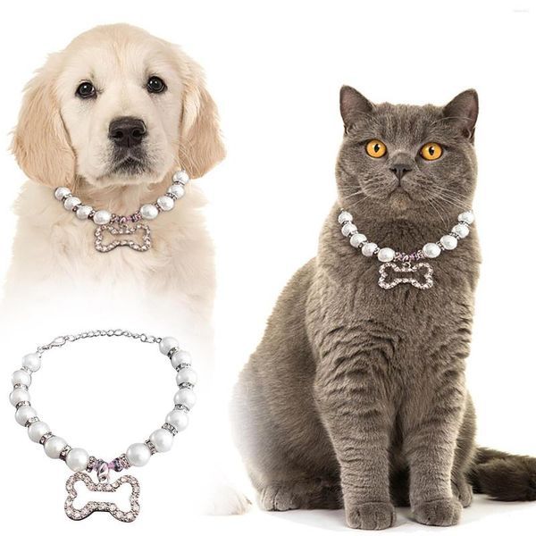 Colliers pour chiens Imitation Perle Brillant Strass Pendentifs Collier Mignon Collier Pour Animaux Accessoires Bijoux Chaîne De Cou Pour Chiot Petits Chats