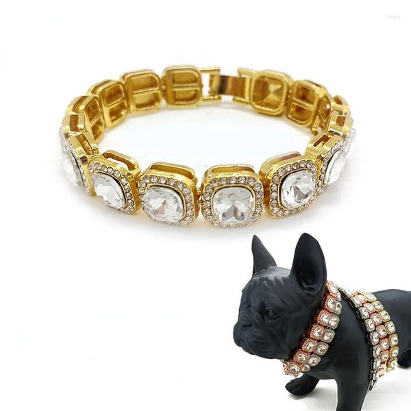 Collares para perros, joyería para perros, cadena de caramelo de roca de diamante de 13mm, Collar de Metal brillante dorado de cristal de lujo para cachorros