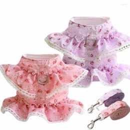 Colliers pour chiens Dentelle Animaux Harnais Laisse Collier Floral Rembourré Et Harnais Corde Pour Petit Moyen Chiot Chats Fille Princesse