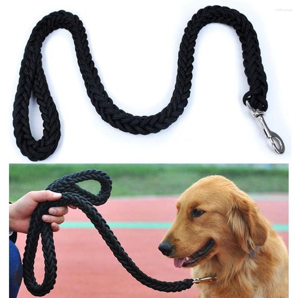 Colliers pour Chiens Grande Laisse Corde Robuste Tressée Grande Formation Pour Chiens Moyens Laisses en Nylon Durable pour Animaux de Compagnie 110cm Noir