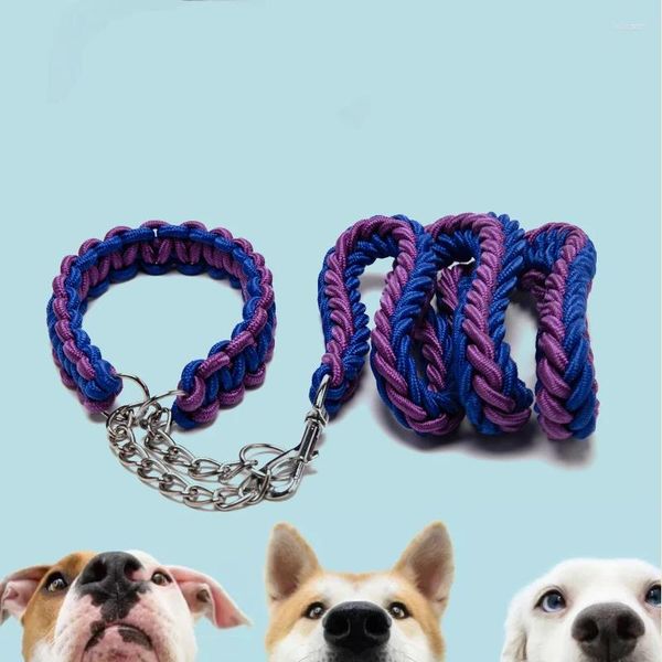 Colliers de chien grande laisse Traction corde collier ensemble tricoté à la main solide durable en nylon tressé laisses pour moyen grand petit chien Bully