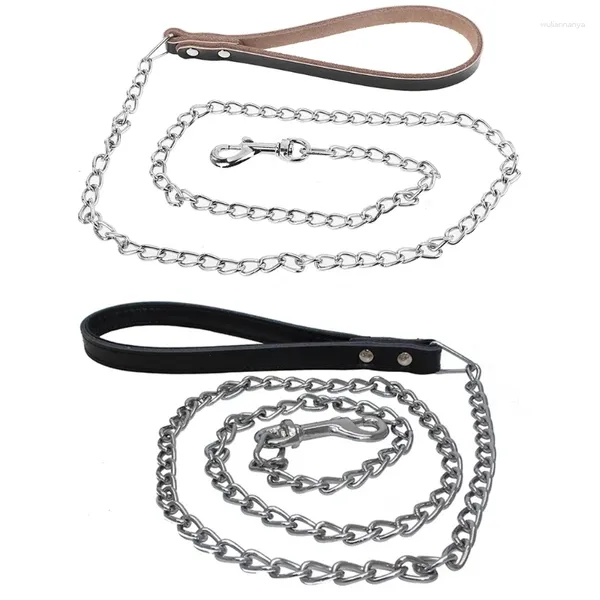 Collares para perros Correa 4 pies Resistente Cómodo Durable para perros medianos Cadena de hierro de cuero multiusos