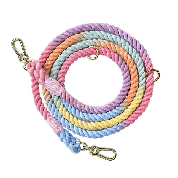 Collares para perros Correas 1,2 M Correa arcoíris Cuerda trenzada de algodón con hebilla de metal Colorida para accesorios para mascotas pequeñas, medianas y grandes 231127