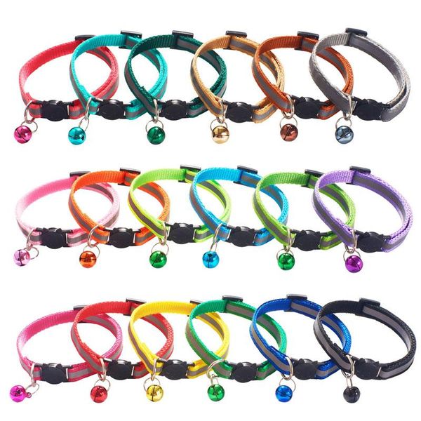 Collares para perros Correas 18 colores Collar de gato Campana reflectante para mascotas Hebillas de seguridad de nylon ajustables Suministros de patrón de cabeza