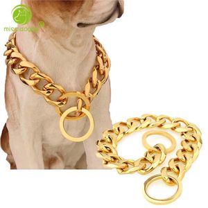 Dog Collars Riemen 19mm Duurzame Dikte Goud Roestvrij Metaal Handige Puppy Chains Training Walking Chain voor Big Dogs