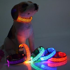 Dog Collars Riemen 1pc Leopard Polyester Kraag met LED-licht Verstelbare Huisdieren Cat Puppy Pet Supplies Accessoires