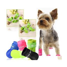 Colliers de chien Laisses 1set / 4pcs Chaussures souples confortables en plein air Mticolor Petccessoires Bottes de pluie Pu imperméable Little Drop Livraison Dh1Gd