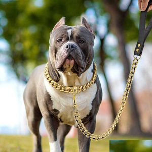 Colliers pour chiens Laisses Collier de chaîne en acier inoxydable 304 et laisse Super Strong Metal Starter Sier Gold Pet Lead Rope For Party Show X07 Otoif