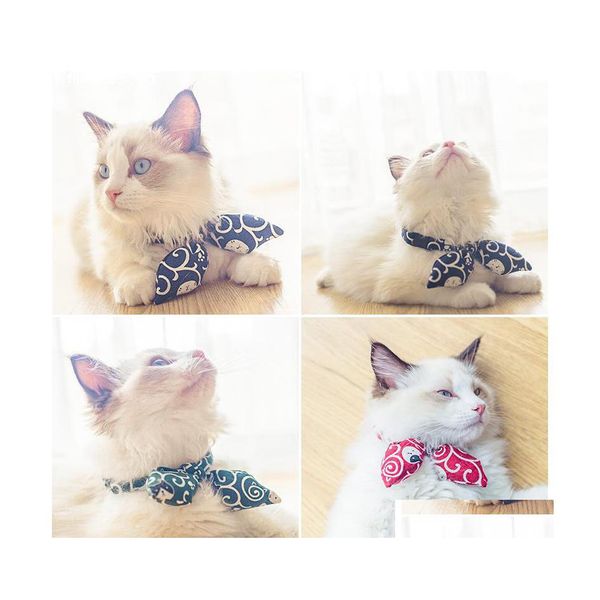 Colliers de chien Laisses Collier de noeud papillon de chat réglable Style japonais Colliers de chats imprimés Petit chiot Cravate Corde de traction Accessoires Chien Dhrah