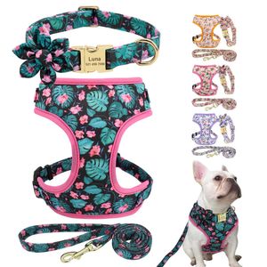 Colliers de chien Laisses réglable en nylon maille bouledogue français collier harnais laisse ensemble mignon imprimé chiot chat harnais gilet laisse pour petits chiens moyens T221212