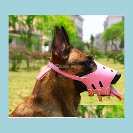 Collares para perros Correas Ajustable Pet Dog Bozales Collares Pu Morder Ladrido Caminar Seguro Bozal Cabeza Perros Suministros Negro Rosa Gota de DHW0I