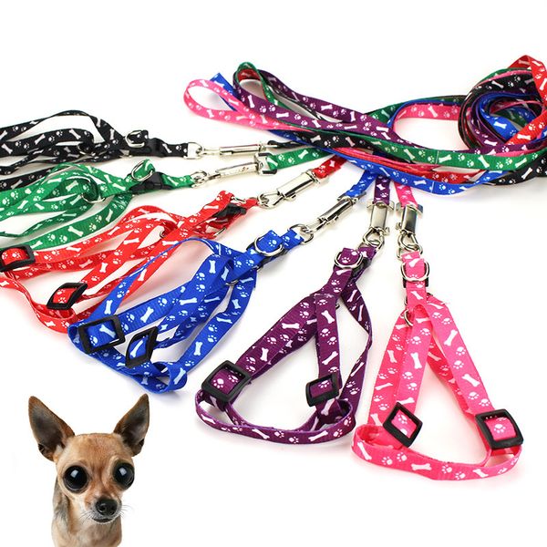 Colliers de chien, laisses et harnais en nylon réglable pour petits chiens chats sangles de poitrine imprimées colorées corde de traction ceinture de laisse pour animaux de compagnie FMT2108