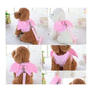 Hondenkragen ontleent Angel Wing Princess Pet Harness Puppy Pearl Accessoires Verstelbare maat SL voor kleine honden Drop levering Huis G DHVCO