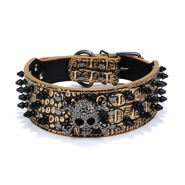 Colliers pour chiens Laisses Noir Or Cravate Clou Collier Skl Rivet Pet Anti Bite Spiked Clouté Grande Chaîne Traction Drop Delivery Home Gard Dhuyo