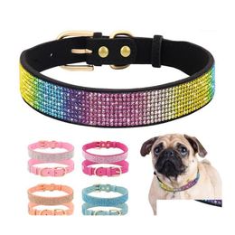 Colliers De Chien Laisses Bling Strass Collier Doux Cuir Suédé Chat Chiot Collier Pour Petits Chiens De Taille Moyenne Chats Chihuahua Yorkshire P Dhqvx