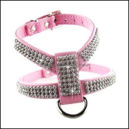 Collares para perros Correas Bling Rollos de diamantes de imitación Pu Cuero Mascota Cachorro Pequeño Collar Arnés Chihuahua Taza de té Cuidado Xs Mediano Grande para Dhqa8