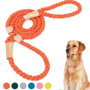 Collares para perros Correas Cuerda de algodón trenzada para perros Sin tirones Cables de entrenamiento Collar deslizante P Correa Mango suave Caminar afuera 170 cm de largo Gris Gr