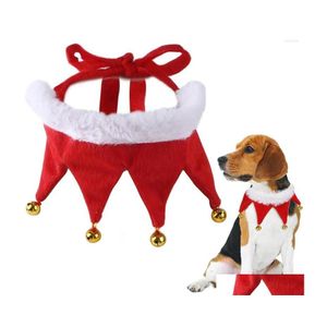 Colliers pour chiens Laisses Bandana pour animaux de compagnie de Noël avec cloches Flanelle Salive Serviette Collier de chat Accessoires Vêtements Fournitures Drop Delivery Ho Dhjuy