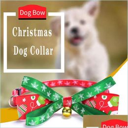 Collares de perro Correas Collar de mascota de Navidad Nudo de lazo tejido Oro Sier Bell Tie Cat Suministros Venta al por mayor Entrega de gota 2022 Home Garden Dog Dhhlp