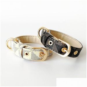 Colliers de chien Laisses Harnais à motif à carreaux classique et ensemble de laisse Designer Collier en cuir PU Peau de serpent Pet Petit Moyen Grand Chiens Dhqnh