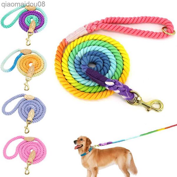 Collares para perros Correas Correa colorida para perros Perros redondos de algodón Cuerda de plomo Lindo arco iris Correas largas para mascotas Cinturón Perro al aire libre Caminando Entrenamiento Lleva cuerdas HKD230822