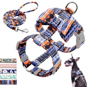 Colliers de chien Laisses Harnais de chien imprimé coloré avec laisse Harnais pour chiens en nylon et laisse de marche Ensemble Accessoire de nœud papillon mignon pour petits chiens moyens Carlin T221212