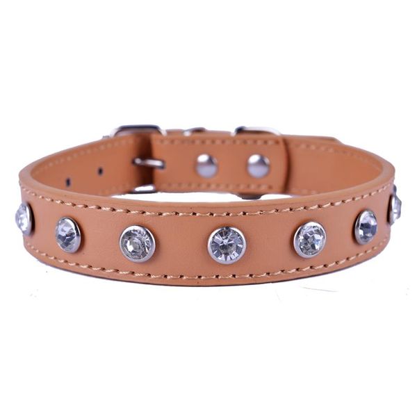 Collares para perros Correas Diamantes de imitación de cristal Pu Collar de cuero Hebilla ajustable Lindo para perros pequeños Cachorro Mascota Correa para el cuello Tamaño S M L