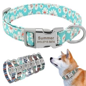 Colliers pour chiens laisses collier gravé personnalisé personnalisé imprimé étiquette pour animaux de compagnie en Nylon chiot chat nom téléphone ID pour petits grands chiens