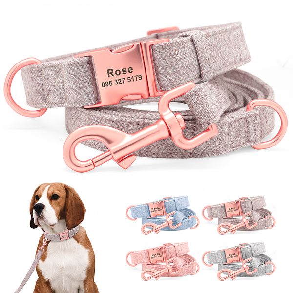 Colliers pour chiens Laisses Collier et laisse gravés sur mesure Corde de plomb d'identification d'animal de compagnie durable en chanvre avec plaque de boucle de nom pour petits chiens de taille moyenne 230719