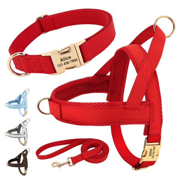 Collares para perros Correas Collar de cuero personalizado Arnés Juego de correa Chaleco de malla para mascotas personalizado ID Leads para pequeños, medianos y grandes s 230403