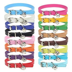 Dog Collars & Leashes Cute Adjustable Colorful Pet Kitten Cat Collar With Bell PU Leather Neck Strap Safe For Dogs Soft Supplies