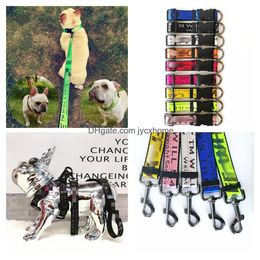 Hondenkragen ontwerper ontwerper honden kraag riem set cool letter patroon nylon harnas riem pet auto veiligheid riem voor klein medium l dhlxc