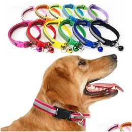 Colliers pour chiens Laisses Colliers pour chiens et chats Réfléchissant Taille réglable Sangle en nylon pour animaux de compagnie Collier de cloche Collier pour chiot Livraison en toute sécurité à la maison Ga Dhyeb