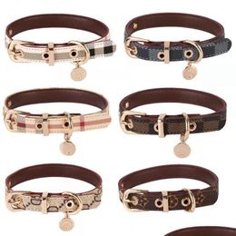 Collares para perros Correas Collar para perros y correas Set Classic Plaid Pet Leash Paso en Arnés Suave Ajustable Diseñador Mascotas Colla Dhhtz