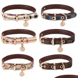 Collares para perros Correas Collar y correas para perros Conjunto Clásico Correa para mascotas a cuadros Paso en arnés Suave Cuero ajustable Diseñador Mascotas Collares Ot5Sc