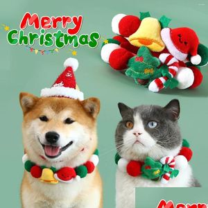 Halsbanden Hondenhalsbanden Kerst Huisdier Kleur Geweven Halsband Met Bel Schattig Zacht Verstelbaar Kawaii Kat Ketting Kerstfeest Pro Dhczq