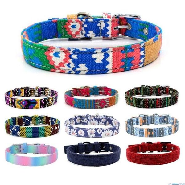 Collares para perros Correas Collares para perros Correas Collar Moda Lona Colorf Imprimir Perros Ajustable Pin Hebilla Anillos Suministros para mascotas Drop Delive Dh5M3