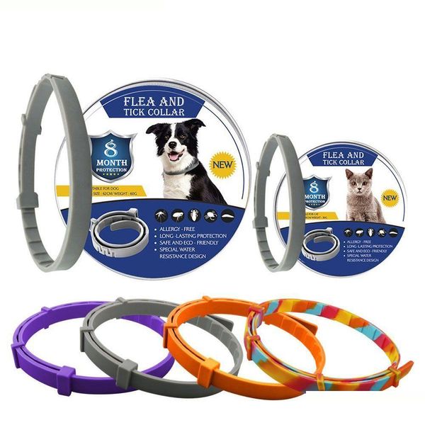 Collares de perros Camas de perros Collares de perros Cat de gato mascota y collar de garrapatas para una protección efectiva 8 meses Des-Mosquito Insecto Dhghp