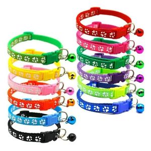 Colliers de chien Laisses Colliers de chien Laisses Collier de chat de chiot Breakaway Chats réglables avec cloche Bling Paw Charms Fournitures de décoration pour animaux de compagnie 12S Dh6Qv