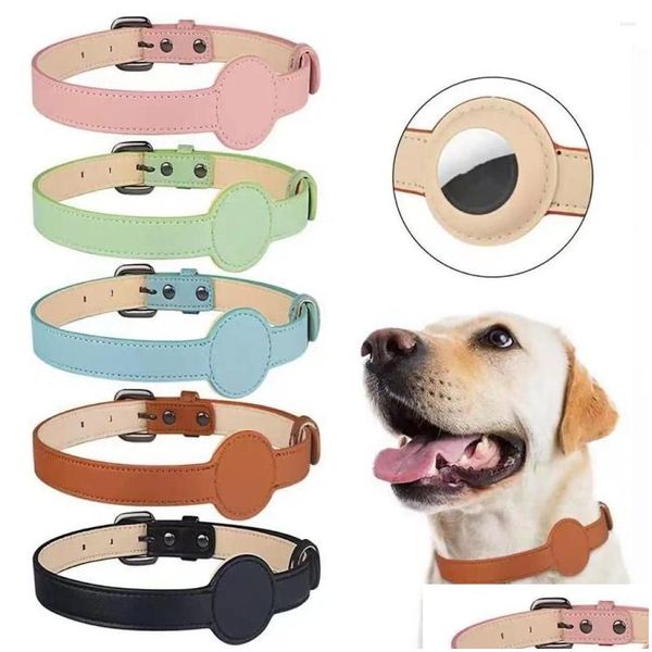 Collares para perros Correas Collares para perros Localizador de mascotas Collar GPS Tracker Alta calidad Cuero vegano Airtag Accesorios Drop Entrega Inicio Gard Dh5Dn