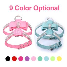 Colliers de chien Laisses Harnais de chien Laisse Costume Gilet Diamants brillants Réglable Tissu en daim doux Arc Strass Collier pour animaux de compagnie Harnais pour chiens Produits T221212