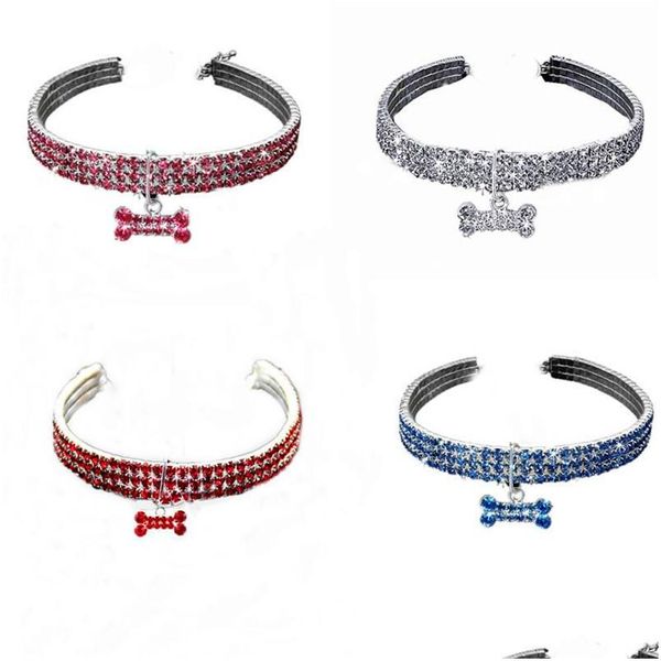 Colliers De Chien Laisses Collier De Chien Trois Rangées Force Élastique Strass Colliers Pour Animaux De Compagnie Chats Chiens Ornements Diamant Artificiel Animaux Chaîne Dhlyf