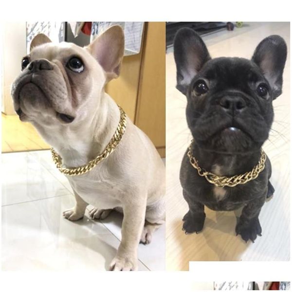 Collares para perros Correas Perros Cadena dorada Estilo callejero al aire libre Collar para mascotas Collar para mascotas Pug Teddy Corgi Suministros para cachorros Accesorios T9I Dher6