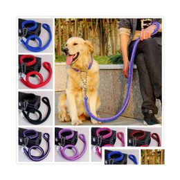 Colliers de chien Laisses Double brin Corde pour animaux de compagnie Grand 14 couleurs Métal P Chaîne Boucle National Couleur Collier de traction Ensemble pour gros chiens Drop D Dhcqk