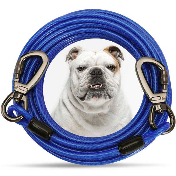 Collares para perros Correas Doble cabeza Pet Tie Out Cable Leash Cuerda de alambre de acero larga para perros al aire libre Correas Suministros ajustables para correr Z0609